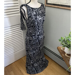 Vintage Chelsea Nites Dress 12 Black Silk Beaded Maxi Retro Y2K Fairy Grunge